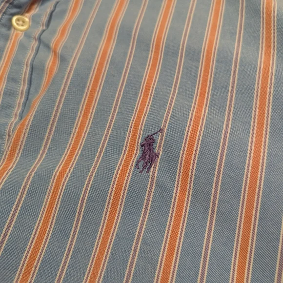 Ralph Lauren Men’s L Classic Fit Blue Orange Striped Cotton Button Down Shirt - Picture 6 of 11